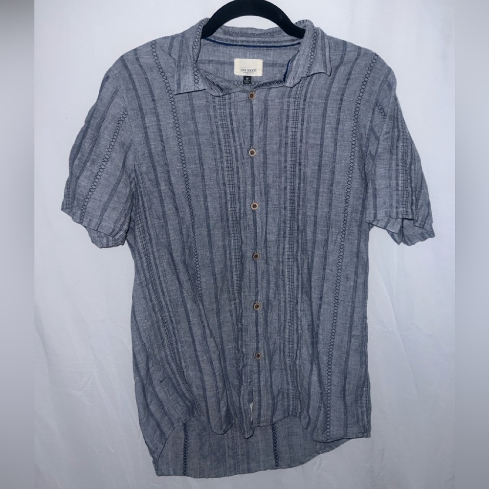 Civil Society Blue & Navy Stripe Short-Sleeve Button-Up